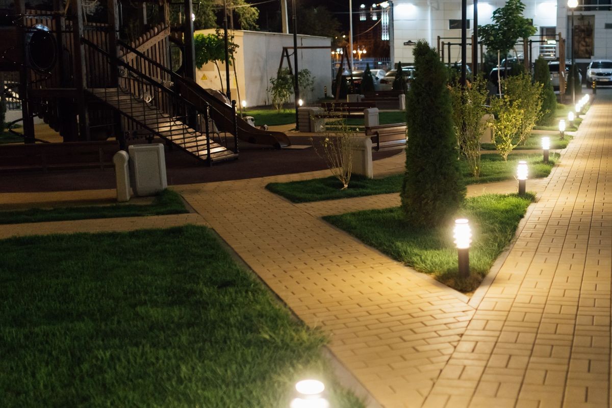 Sports playground in the yard at night