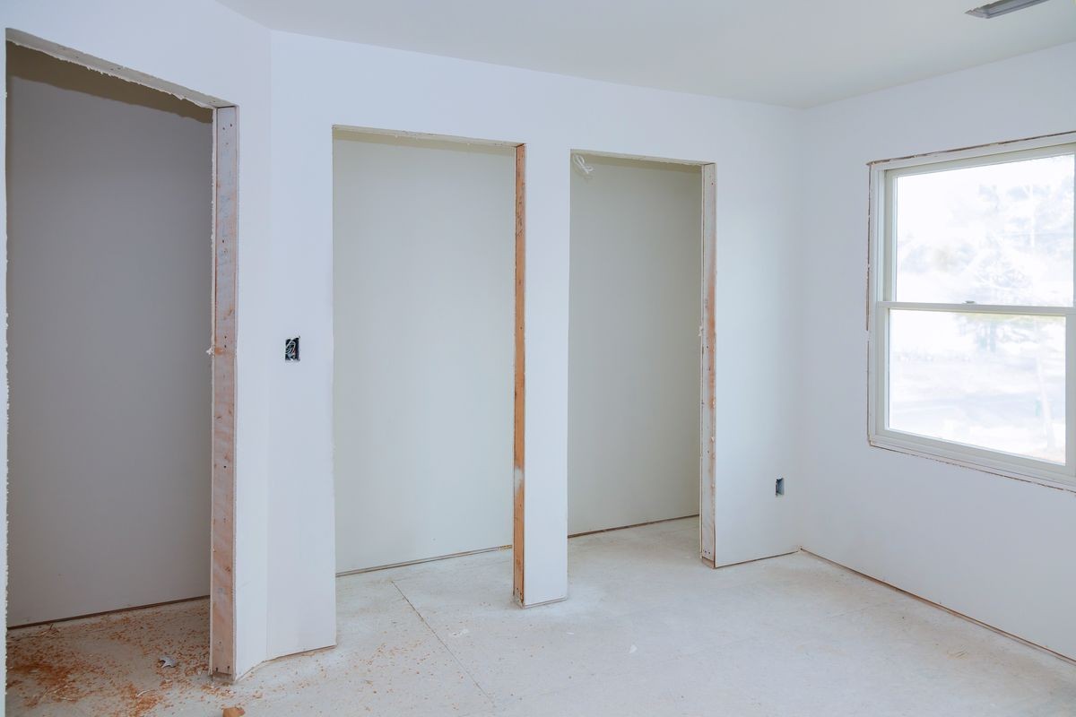 Construction building industry new home construction interior drywall tape. Building construction gypsum plaster walls